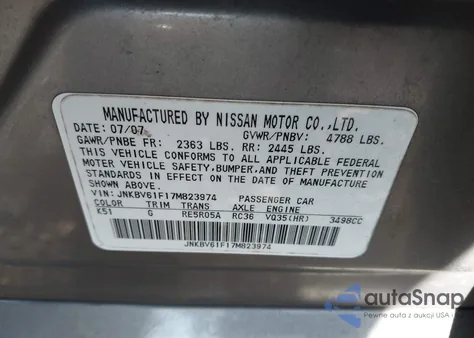 2007 Infiniti G35X из США, поврежденный, VIN JNKBV61F17M823974